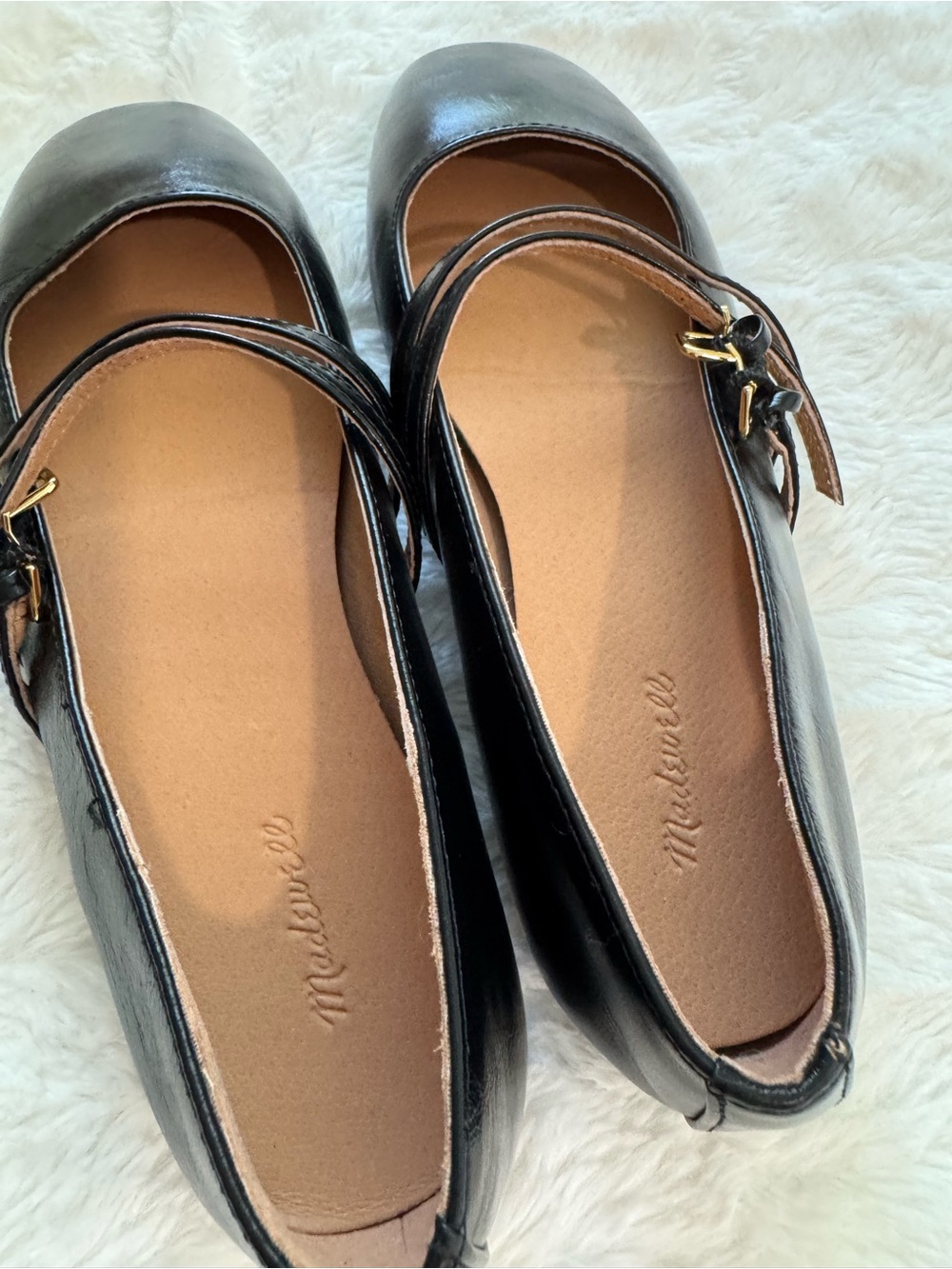 New! Madewell The Greta Double-Strap Ballet Flat in Leather True Black 7 - Picture 3 of 10